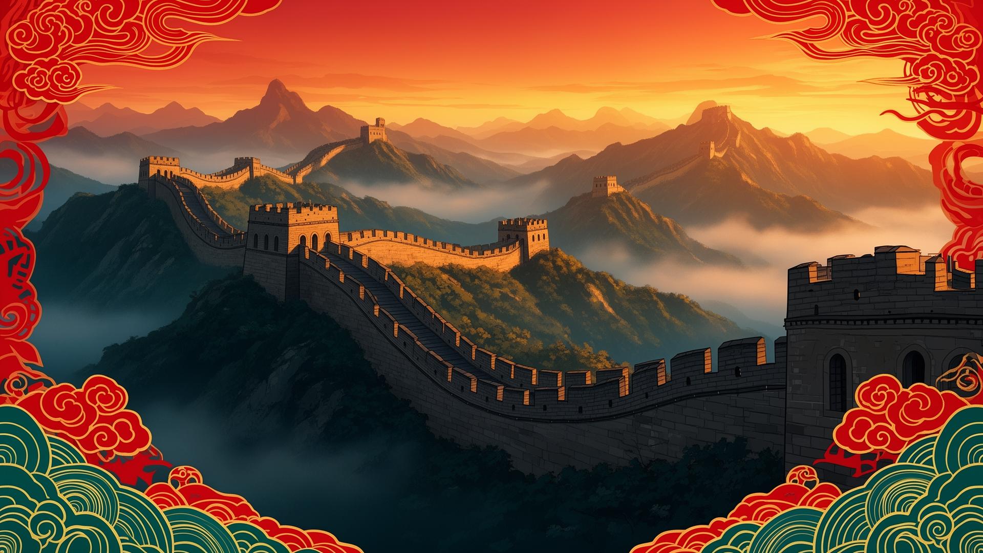Great Wall of China at sunrise